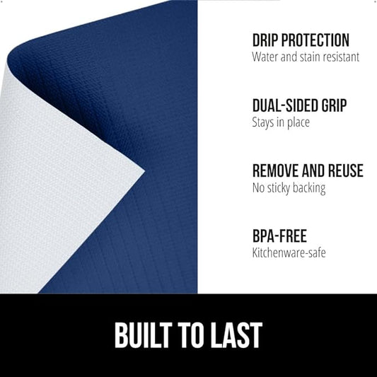 GORILLA GRIP DripGuard Shelf Liner, Non Adhesive Drawer and Kitchen Cabinet Protector, Slip Resistant BPA Free Smooth Surface Plastic Liners for Cabinets, Bathrooms, Closets, 17.5x240 Inch, Navy Blue