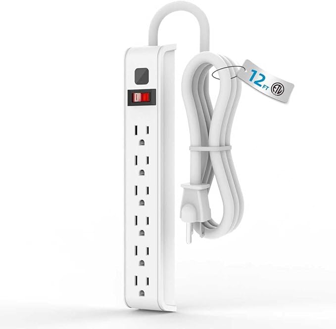 Surge Protector Power Strip, 4 Feet Extension Cord, 600 Joules Surge Protection, Multiple Protection 6 Outlet Strip, ETL Listed, White (12 FT 1PACK)