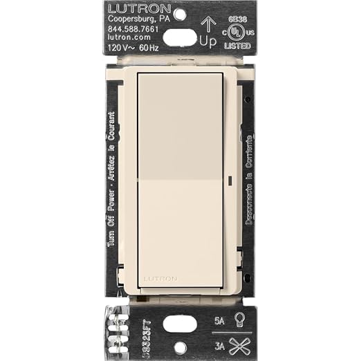 Lutron Claro Smart Light Switch for Caseta Lighting, for LED Lights, Fans, 5 Amp, Single-Pole/3-Way, Neutral Required, DVRF-5NS-LA, Light Almond