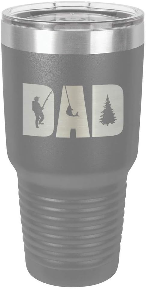 DAD KNOCKOUT FISHING Grey 30 oz Tumbler With Straw and Slide Top Lid | Stainless Steel Travel Mug | Compare To Yeti Rambler