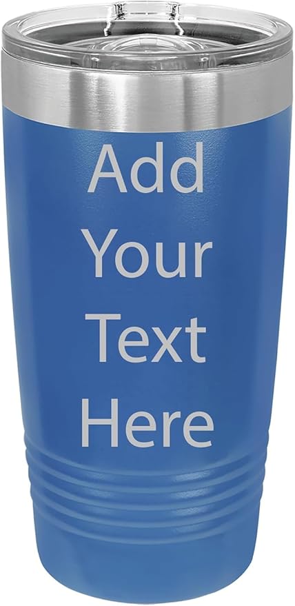 CRAZYDAISYWORLD Customized Polar Camel 20 Oz. Vacuum Insulated Ring Neck Tumbler with Slider Lid Personalized with Your Text (Royal Blue)