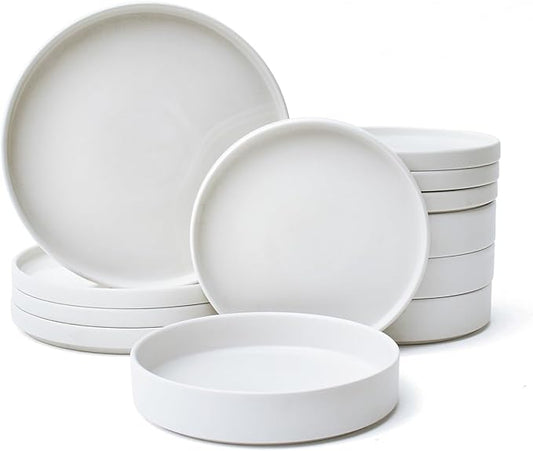 222 Fifth 12 Pieces Porcelain Dinnerware Set for 4, Elegant White Plates and Bowls Sets, Ceramic Dishes, Chip Resistant Kitchen and Dining Dish Set for Everyday Use, Microwave & Dishwasher Safe, Kaden