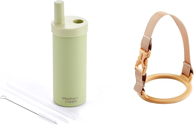 24 oz Insulated Tumbler S – Green | Leak-Proof SUS316 Steel with 2 Straws + Silicone Carry Strap – Apricot | Reusable Water Bottle for Travel, School, Outdoors