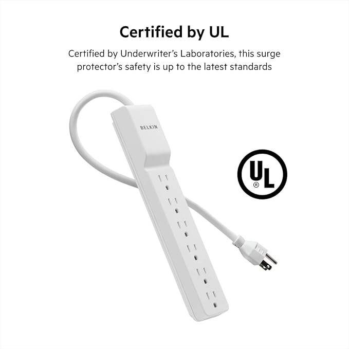 Belkin 6-Outlet Commercial Power Strip Surge Protector, 6ft Cord, 720 Joules, White