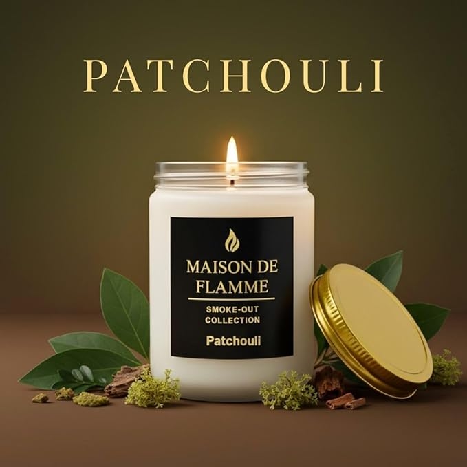 Patchouli Odor-Eliminating Scented Candle, 200g/7oz White Jar – Long-Lasting Soy Wax Blend Candle for Smoke, Kitchen & Home Odors