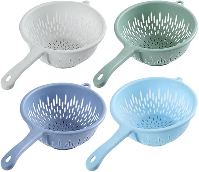 Handheld Drain Sieve 4-Pack Plastic Colanders with Handles for Efficient Fruit and Vegetable Washing Kitchen Strainers