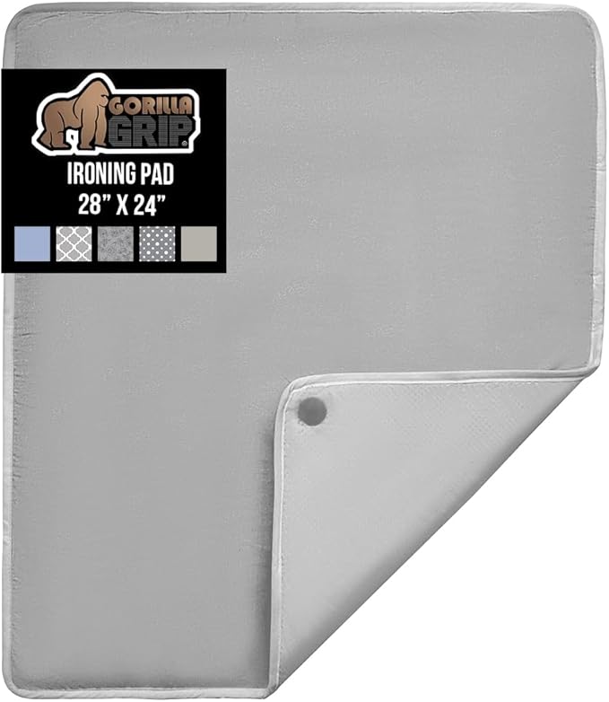 GORILLA GRIP Ironing Mat, Portable Iron Pad, Magnetic Cover for Top of Laundry Washer, Dryer, Table Top, Countertop Blanket, Silicone Coating and Scorch Resistant, Travel Size 28x24, Silver