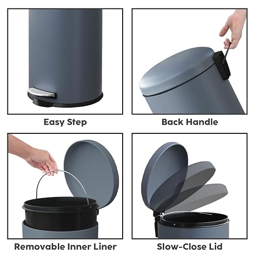8-Gallon Stainless Steel Trash Can – Round, Slim Garbage can featuring a Removable Inner Liner, Soft Close Lid, Step-on Pedal. Ideal for use in the Kitchen,Office, Living room, or Bathroom,Grey.