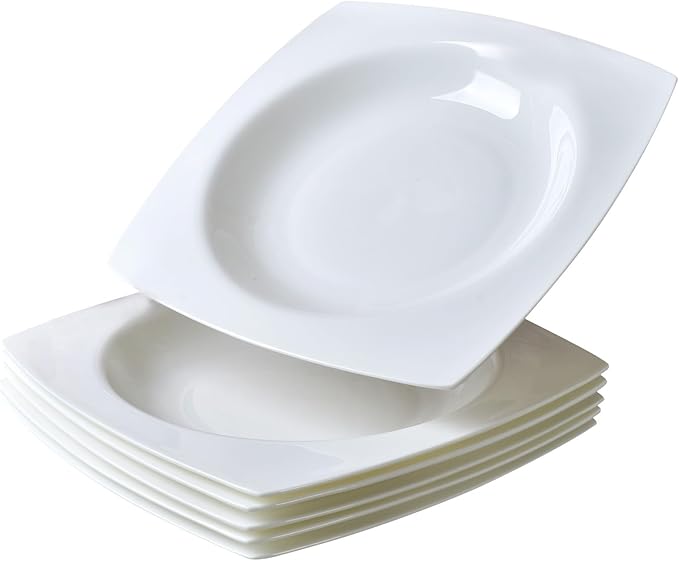 6-piece white bone china dinner plate set, 9.5 inches, square soup plate