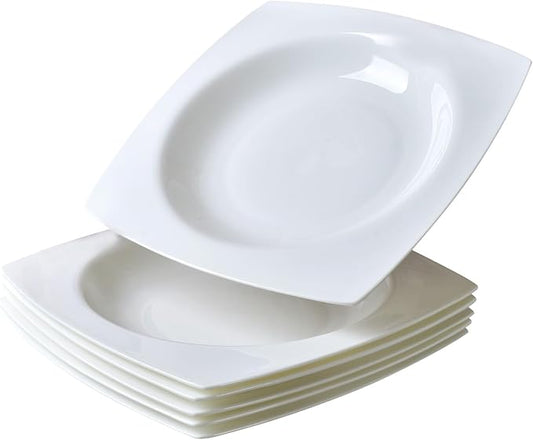 6-piece white bone china dinner plate set, 9.5 inches, square soup plate