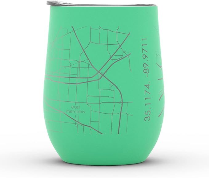 Well Told Engraved Memphis Tennessee Map Insulated Wine Tumbler, Etched Stainless Steel Cup (12 oz, Sunday Green) City Map Insulated Tumbler, Custom Insulated Tumbler, Outdoor Drinkware