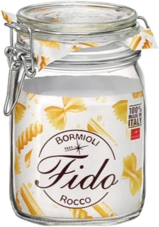 Bormioli Rocco Fido, 2 Pack, 33.75 Oz. Food Storage Glass Jars, Airtight Rubber Seal & Glass Lid, with Stainless Wire Clamp, Mason Jar, Made in Italy