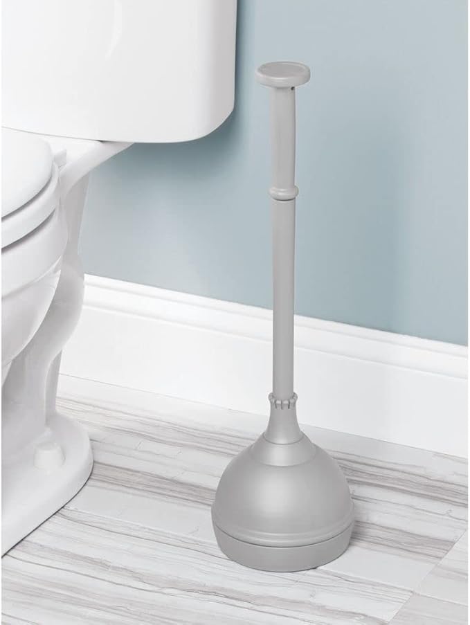 mDesign Hidden Plunger and Brush Set for Toilet Bowl - Modern Toilet Brush and Plunger Set - Brush Cleaner and Plunger Combo with Holder Caddy for Bathroom - Hyde Collection - Set of 2 - Gray