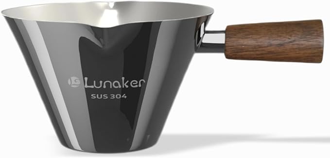 Espresso Cups - 4OZ Espresso Shot Cup with Wooden Handle -Measuring Cup with Double Spouts - Coffee Bar Accessories, Bright Silver