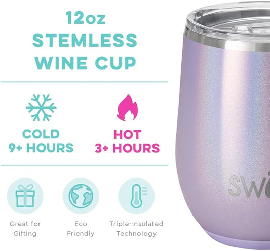 Swig Life 12oz Wine Tumbler with Lid, Stainless Steel, Dishwasher Safe, Portable, Triple Insulated Wine Tumbler (Pixie)
