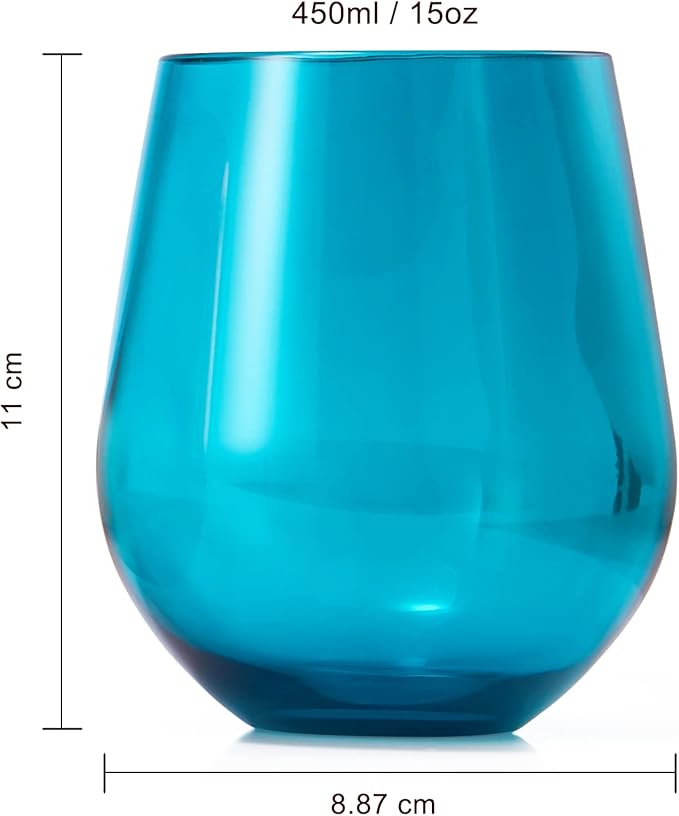 Khen European Style Shatterproof Tritan Stemless Wine Glasses, Acrylic Glass Drinkware, Unbreakable Colored, 6 - Set - BPA-free plastic, Reusable, Dishwasher Safe, All Purpose Glassware 15oz - (Muted)
