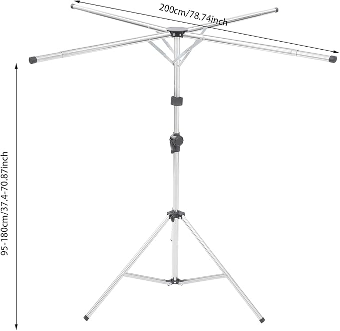 Foldable Clothes Drying Rack, X-Shaped Adjustable Laundry Rack with Hooks, Stainless Steel Drying Rack for Indoor Outdoor Use, Height 37.4-70.87 Inches