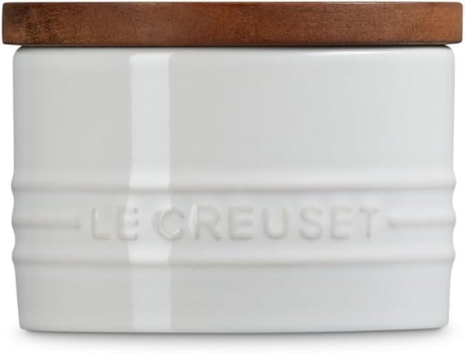 Le Creuset Signature Salt Cellar and Storage Canister with Wood Lid, 7 oz., White