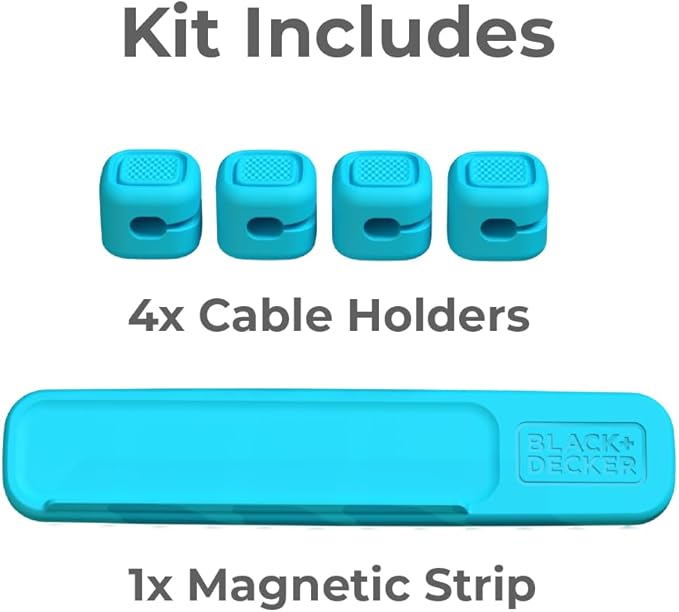 BLACK+DECKER 4 Pack Magnetic Cable Clips w/Metal Plate, Cord Organizer Adhesive Wire Holder Keeper Organizer for Home Office Phone Car Wall Desktop Nightstand (Loch Ness)