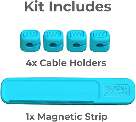 BLACK+DECKER 4 Pack Magnetic Cable Clips w/Metal Plate, Cord Organizer Adhesive Wire Holder Keeper Organizer for Home Office Phone Car Wall Desktop Nightstand (Loch Ness)
