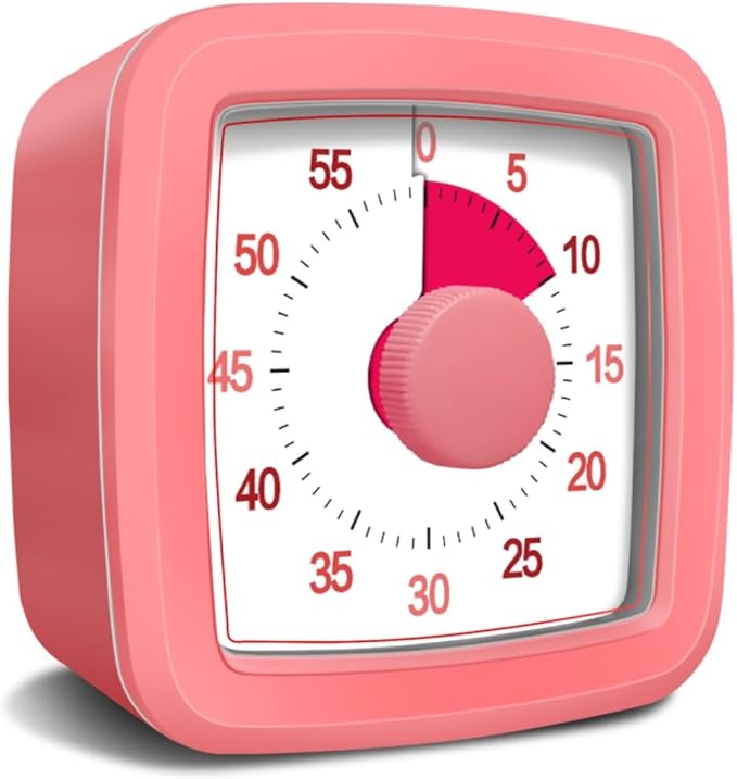 60 Minute Visual Timer for Kids and Adults, Non-Ticking 5.5 Inch Large Visual Countdown Timers for Classroom Desk, Kitchen Timer for Meeting, Working, Home and Cooking (Pink)