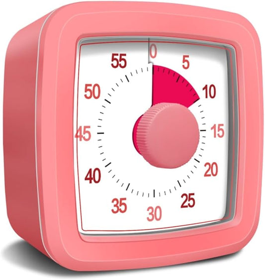 60 Minute Visual Timer for Kids and Adults, Non-Ticking 5.5 Inch Large Visual Countdown Timers for Classroom Desk, Kitchen Timer for Meeting, Working, Home and Cooking (Pink)