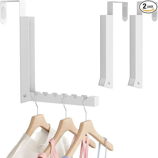 2 Pack Over The Door Hangers, Folding Over The Door Drying Rack for Laundry, Over The Door Clothes Hanger, Door Hanger for Clothing, Over The Door Hooks, Small Space Clothes Drying Rack,Portable,White