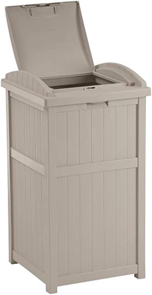 Suncast 6 Pack 15.75" x 16" x 31.6" Trash Hideaway 33 Gallon Resin Outdoor Commercial Garbage Container with Lid for Backyard, Deck, or Patio in Taupe
