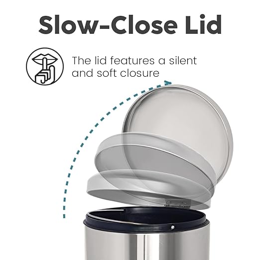8-Gallon Trash Can, 30 Liter Stainless Steel Garbage Can, Round Trash Can with Lid, Slim Garbage can Featuring a Removable Inner Liner (Silver, 30L-Round)
