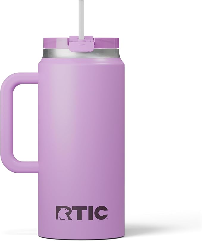 RTIC 64 oz Ceramic Lined Insulated Road Trip Tumbler, Leak-Resistant Lid, White
