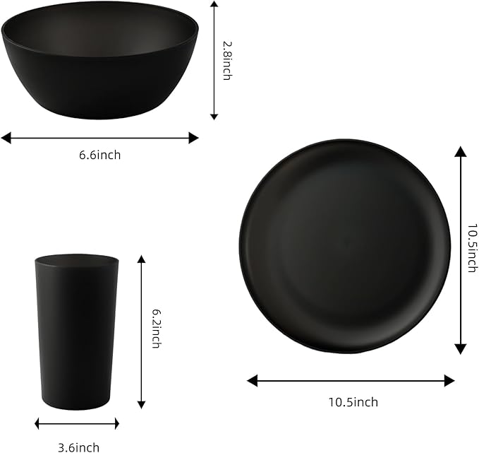 24pcs Dinnerware Sets,Plates and Bowls Sets,Dishes Set for 8,Unbreakable Modern Dish Sets,Reusable Dinning Set,Dishware Sets for Kitchen,Party or Picnic, Dishwasher Safe,Black,BPA free