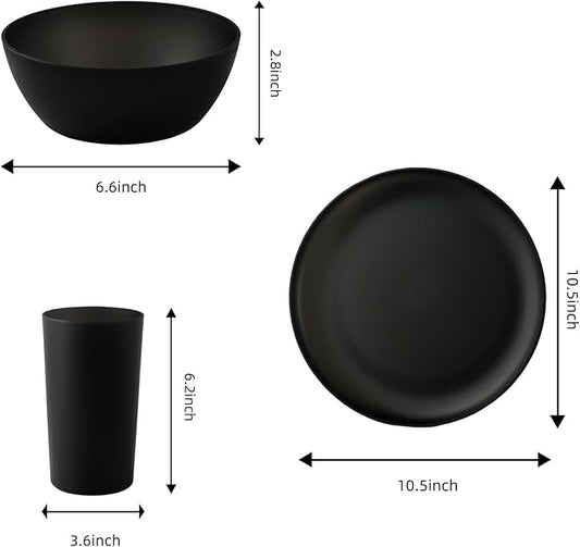 24pcs Dinnerware Sets,Plates and Bowls Sets,Dishes Set for 8,Unbreakable Modern Dish Sets,Reusable Dinning Set,Dishware Sets for Kitchen,Party or Picnic, Dishwasher Safe,Black,BPA free