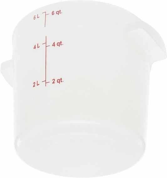 Carlisle FoodService Products Storplus Round Food Storage Container with Stackable Design for Catering, Buffets, Restaurants, Polyethylene (Pe), 6 Quart, White, (Pack of 12)