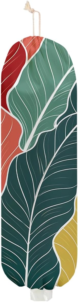 Palm Leaves Plastic Bag Holder, Wall Mount Plastic Bag Holders for Grocery Bags, Large Reusable Plastic Shopping Bags for Home Kitchen Pantry Decor, Colorful Palm Leaves Gifts for Women Mom Wife