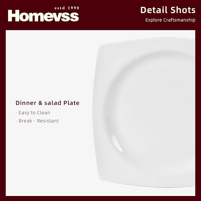 HomeVss, New Bone China Dinnerware Set, Rim Square Shape, 16pc Set