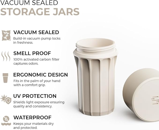 Staze Preserve Vacuum Sealed Storage Jars (148ml) | Smell Proof Containers | Herb Storage & Food Storage Container with Protection -(SHROOM).