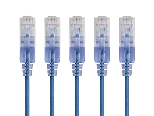 Monoprice Cat6A Ethernet Patch Cable - 7 Feet - Blue | Network Internet Cord - RJ45, 550Mhz, UTP, Pure Bare Copper Wire, 10G, 30AWG, 5-Pack - SlimRun Series