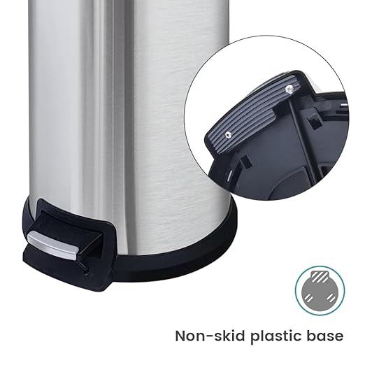 10 Gallon Trash Can with Lid, Tall Round Stainless Steel Kitchen Garbage Can with Plastic Lid, Liner Free Step-on Pedal Hand Free Trash Can, 40 Liter Capacity, Silver