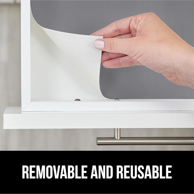 GORILLA GRIP DripGuard Shelf Liner, Non Adhesive Drawer and Kitchen Cabinet Protector, 20x240 Inch, Slip Resistant BPA Free Smooth Surface Plastic Liners for Cabinets, Bathrooms, Closets, Gray