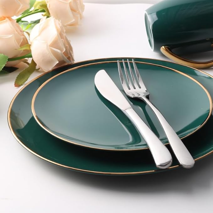 KOKEN - 16 Pc Bone China Dinnerware Sets – Esmerald china dinnerware set - Plates and Bowls Sets Dishes Set for 4 – Kitchen Plates, mugs, Bowls - Microwave safe china sets for home - Dining set, Blue
