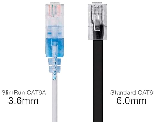 Monoprice Cat6A 50ft White 5-Pk Patch Cable UTP 30AWG 10G Pure Bare Copper Snagless RJ45 SlimRun Series Ethernet Cable