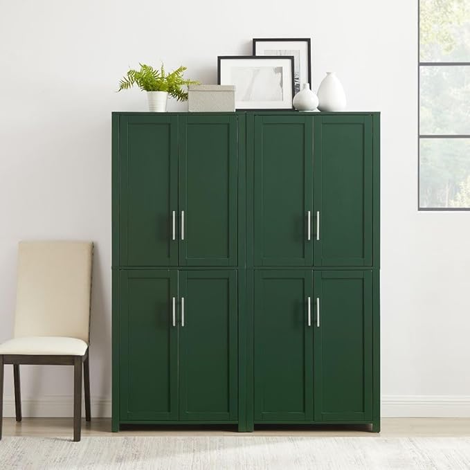 Crosley Furniture Savannah 2-Piece Pantry Storage Cabinet Set with Shelves, Kitchen, Dining, or Laundry Room, Hunter Green