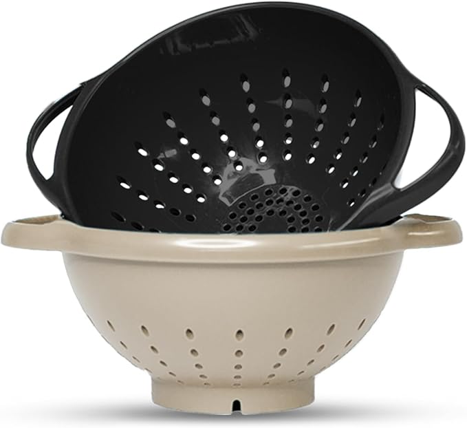 Crisp 2-Piece Mini Colander Berry Baskets With Handles - Food Strainers For Kitchen - Small Colander For Berries, Strawberry & Grape - Dishwasher Safe Berry Strainer - Made in the USA - Black