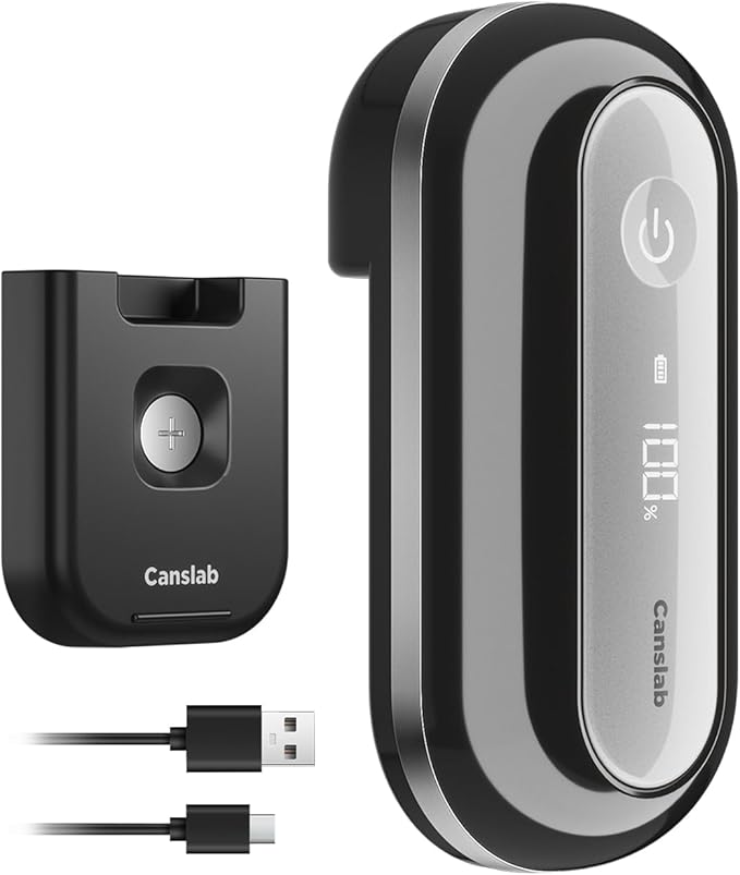 Canslab RETRO Electric Can Opener, Auto-Stop One-Touch Operation, USB Rechargeable with LED Battery Track, Side Cut Smooth Edge Can Opener for Seniors with Arthritis, Wall-Mountable Small Size, Black