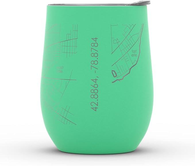 Well Told Engraved Buffalo New York Map Insulated Wine Tumbler, Etched Stainless Steel Cup (12 oz, Sunday Green) City Map Insulated Tumbler, Custom Insulated Tumbler, Outdoor Drinkware