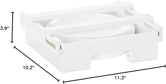 SpaceAid 9-inch Paper Plate Dispenser, Under Cabinet Bamboo Plates Holder, Kitchen Counter Vertical Dipensers Holders Countertop Caddy, White