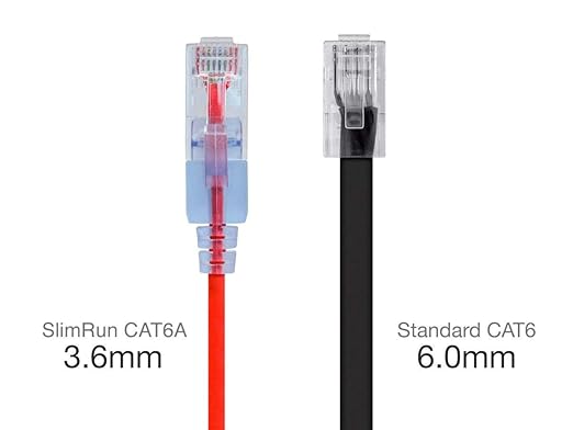 Monoprice Cat6A 2ft Red 5-Pk Patch Cable UTP 30AWG 10G Pure Bare Copper Snagless RJ45 SlimRun Series Ethernet Cable