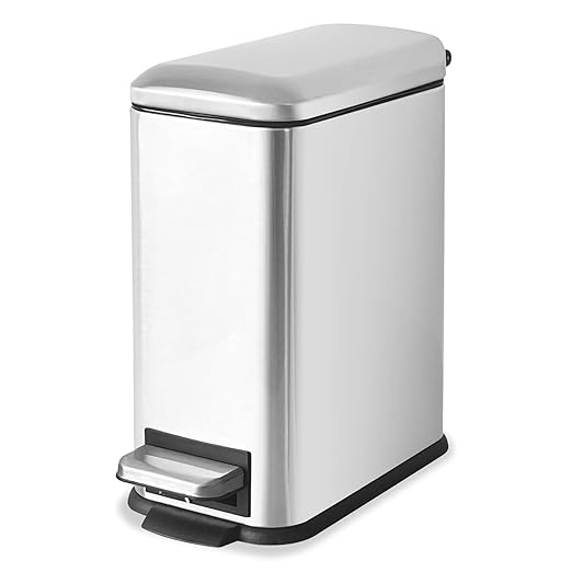 1.3 Gallon Trash Can with lid, Stainless Steel Garbage Can, Finger Proof, Pedal Trash Can for Bathroom, Bedroom, Home Office, Small Waste Bin 5 Liters, Silver