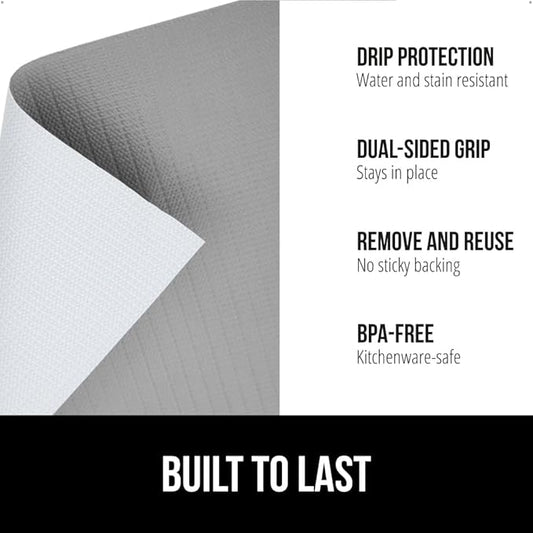 GORILLA GRIP DripGuard Shelf Liner, Non Adhesive Drawer and Kitchen Cabinet Protector, Slip Resistant BPA Free Smooth Surface Plastic Liners for Cabinets, Bathrooms, Closets, 12x120 Inch, Gray