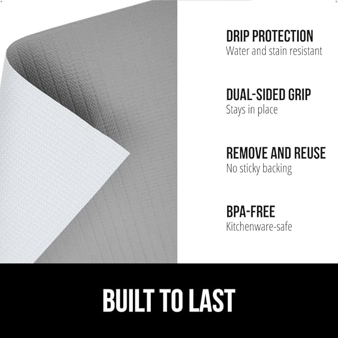 GORILLA GRIP DripGuard Shelf Liner, Non Adhesive Drawer and Kitchen Cabinet Protector, 20x240 Inch, Slip Resistant BPA Free Smooth Surface Plastic Liners for Cabinets, Bathrooms, Closets, Gray